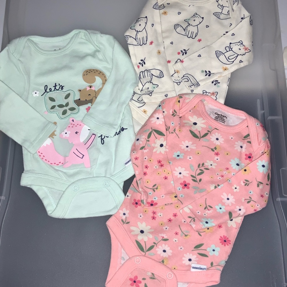 Gerber Mint, Cream, and Pink Animal & Floral Bodysuits